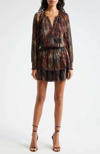 Ramy Brook Malcolm Metallic Abstract Print Long Sleeve Minidress In Multi