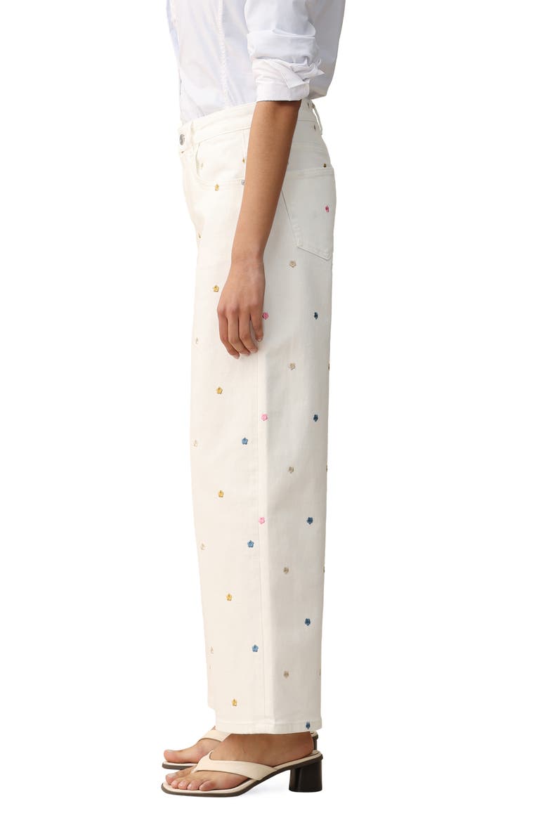 Floral Embroidered Wide Leg Jeans, Alternate, color, WHITE