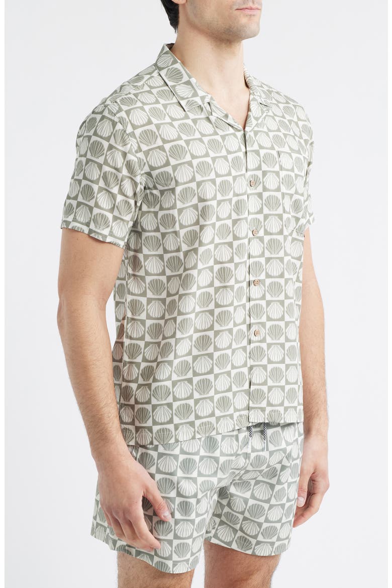 Seashell Print Camp Shirt, Alternate, color, OLIVE/ CREAM