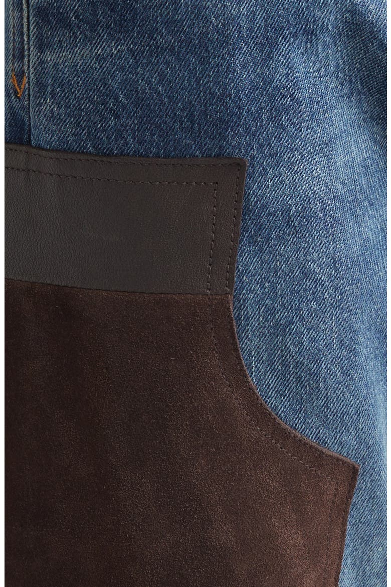 Gender Inclusive Leather Patchwork Straight Leg Jeans, Alternate, color, DIRTY BLUE BROWN