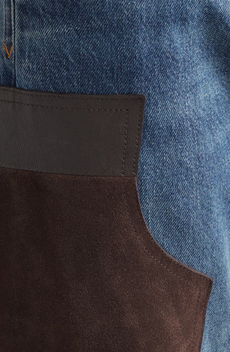 Versace Gender Inclusive Leather Patchwork Straight Leg Jeans, Alternate, color, Dirty Blue Brown