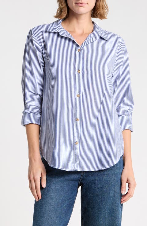 Bentley Stripe Long Sleeve Cotton Button-Up Shirt
