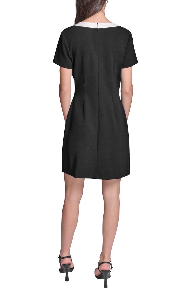 Short Sleeve Scuba Crepe Dress, Alternate, color, BLACK SOFT WHITE