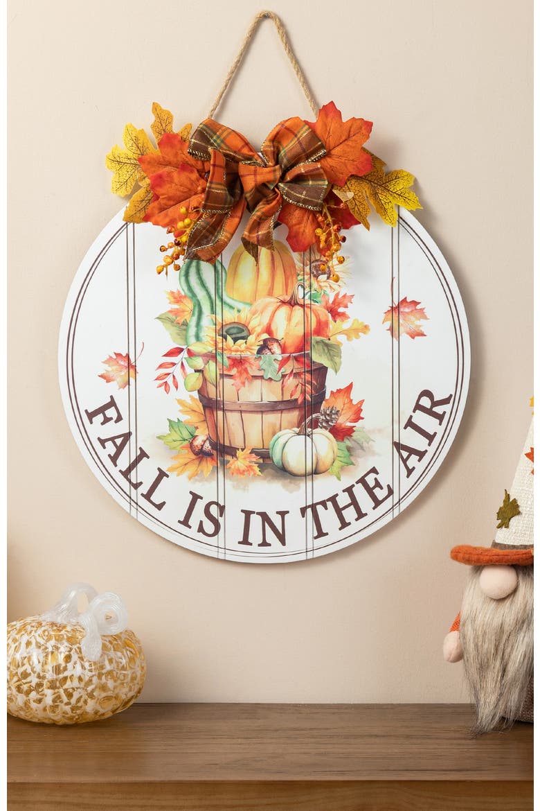 Fall Wooden Round Word Sign Door Hanger, Alternate, color, Orange
