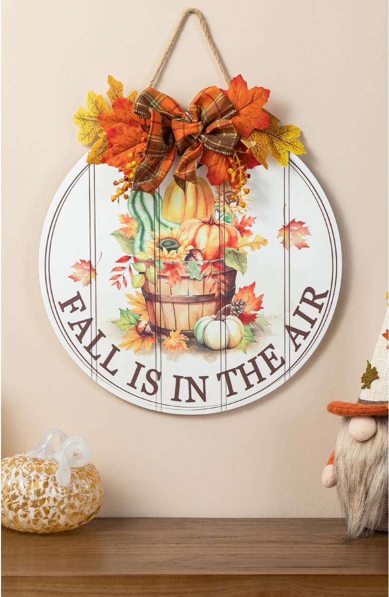 Glitzhome Fall Wooden Round Word Sign Door Hanger, Alternate, color, Orange