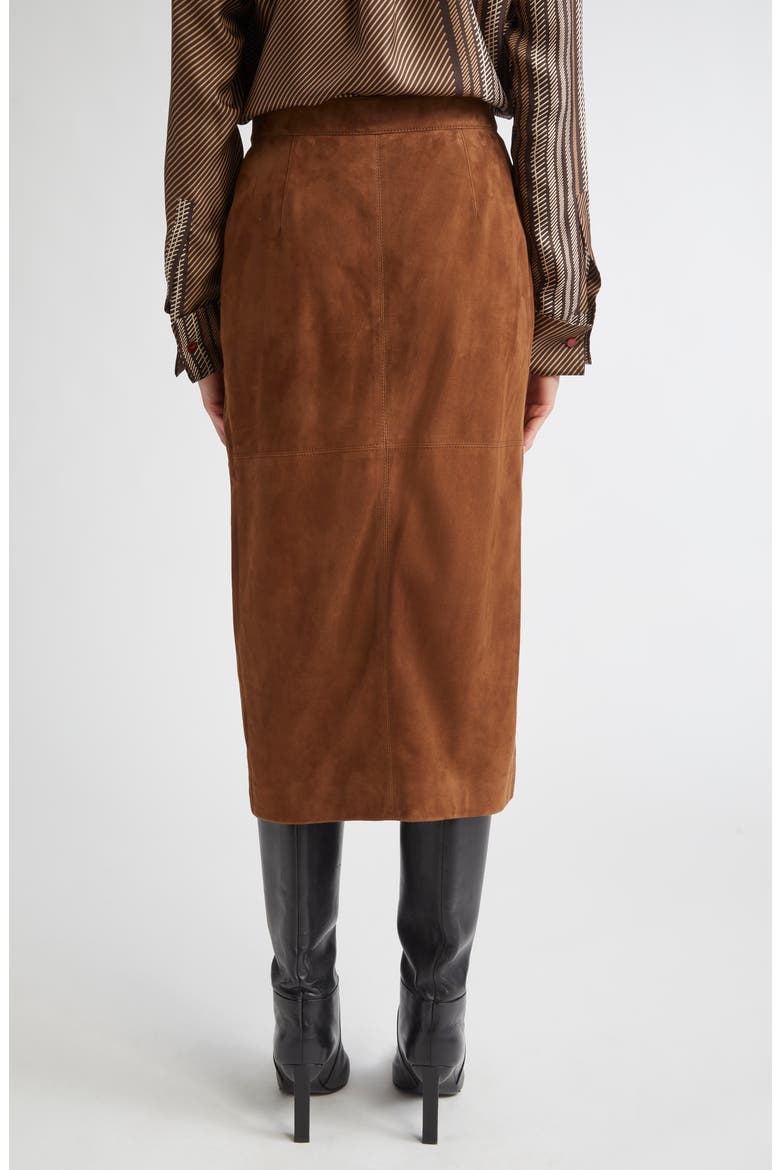 Jerez Goatskin Suede Wrap Midi Skirt, Alternate, color, TOBACCO