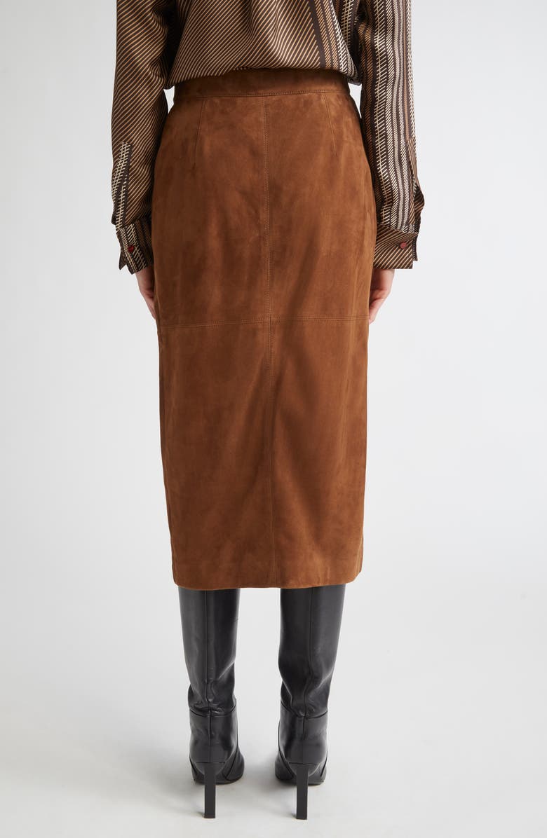 Max Mara Jerez Goatskin Suede Wrap Midi Skirt, Alternate, color, Tobacco