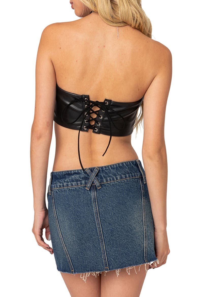 Vic Faux Leather Crop Handkerchief Top, Alternate, color, BLACK