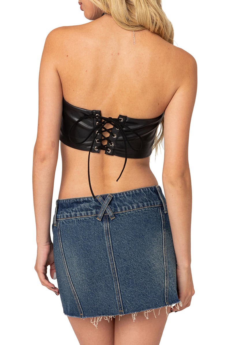 EDIKTED Vic Faux Leather Crop Handkerchief Top, Alternate, color, 