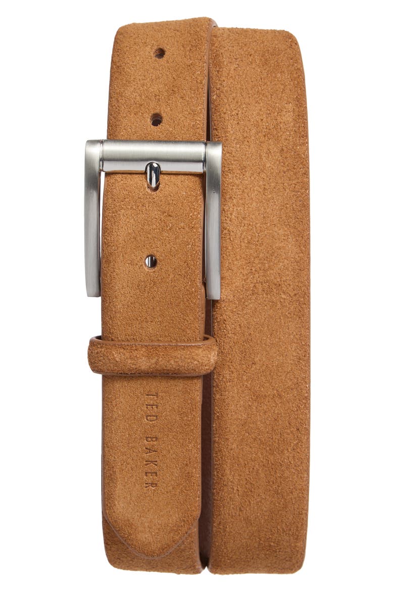 Suede Leather Belt, Main, color, COGNAC