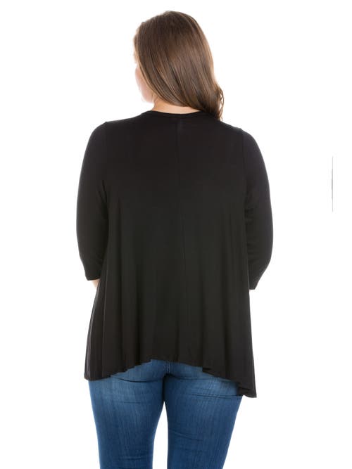 24seven Comfort Apparel Elbow Length Sleeve Open Cardigan In Black