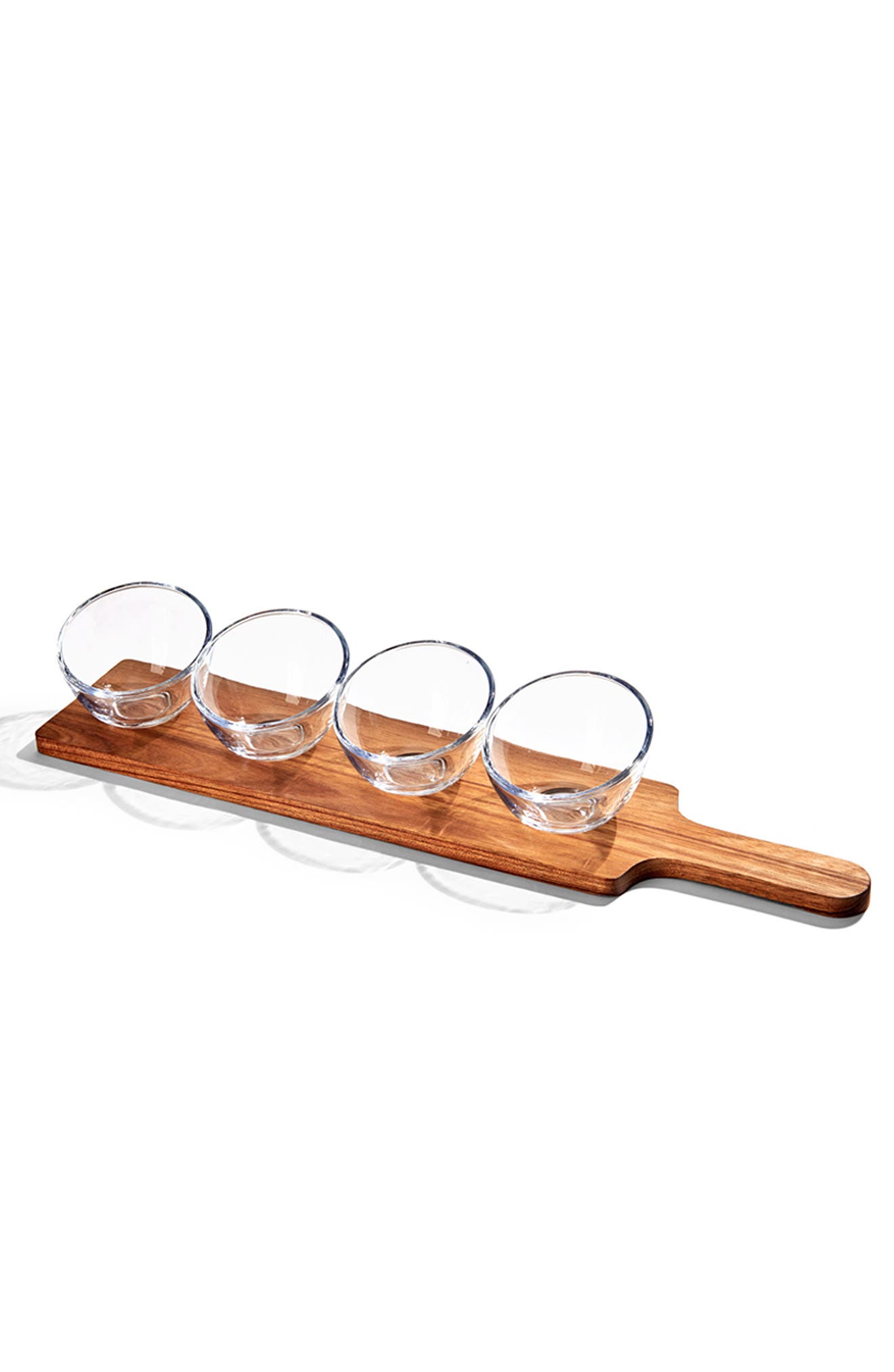 Silver One International 4-Piece Serving Glass & Wood Platter Set