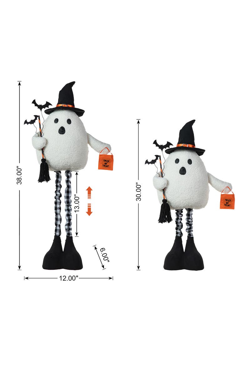 Lighted Halloween Fabric Standing Ghost With Telescoping Legs and Timer, Alternate, color, White