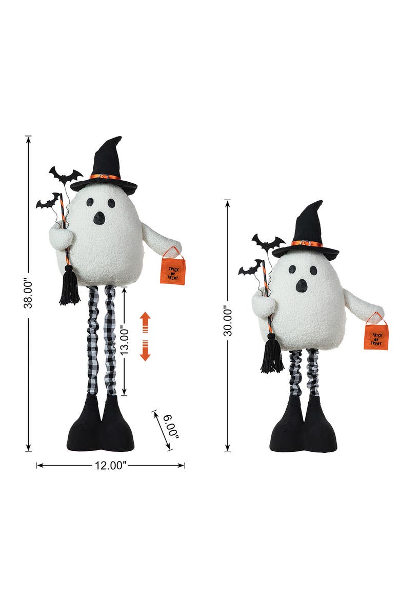 Glitzhome Lighted Halloween Fabric Standing Ghost With Telescoping Legs and Timer, Alternate, color, White