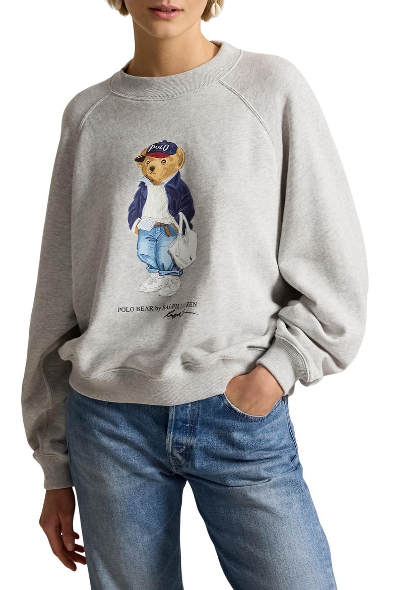 Polo Bear Lightweight Fleece Crewneck Sweatshirt, Main, color, LIGHT SMOKE HEATHER