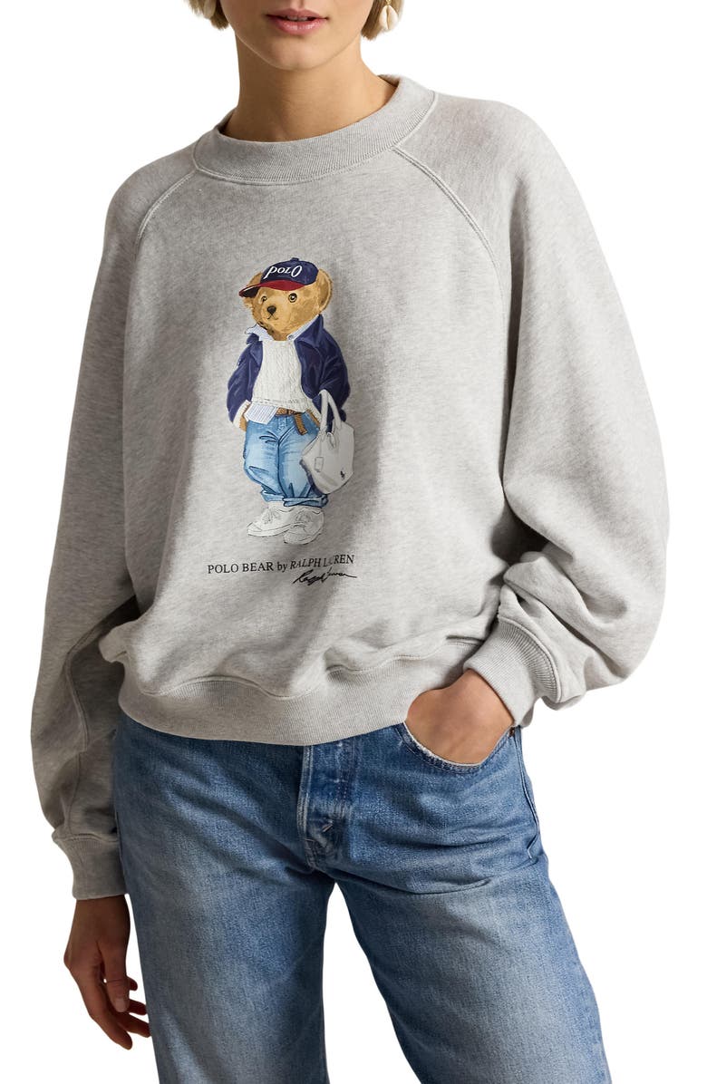 Polo Ralph Lauren Polo Bear Lightweight Fleece Crewneck Sweatshirt, Main, color, Light Smoke Heather