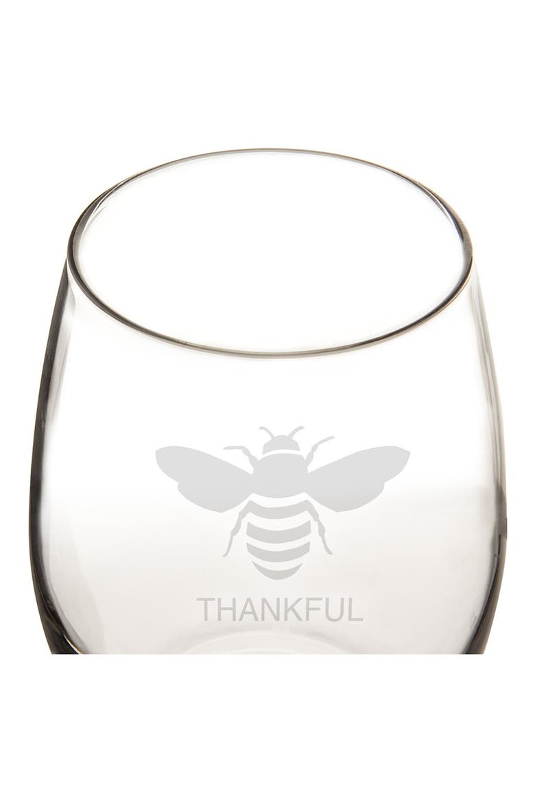 Theme Etched Set of 4 Stemless Wine Glasses, Alternate, color, BEE THANKFUL