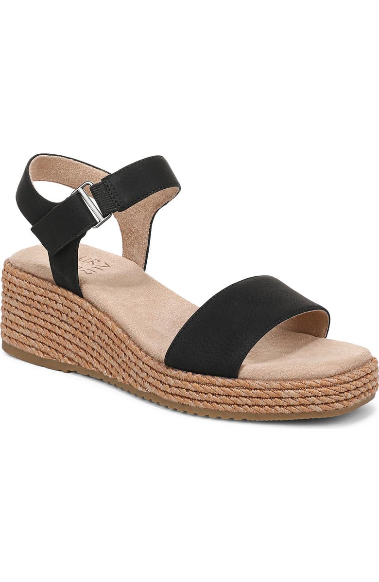 Naturalizer Goldie Wedge Sandal, Main, color, Black Faux Leather