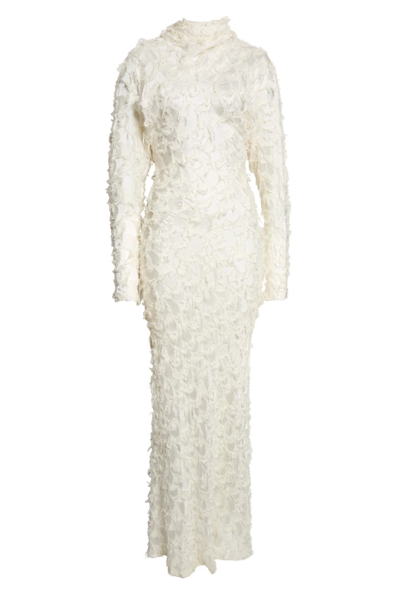 Aberdeen Long Sleeve Silk & Wool Fil Coupé Dress, Alternate, color, IVORY