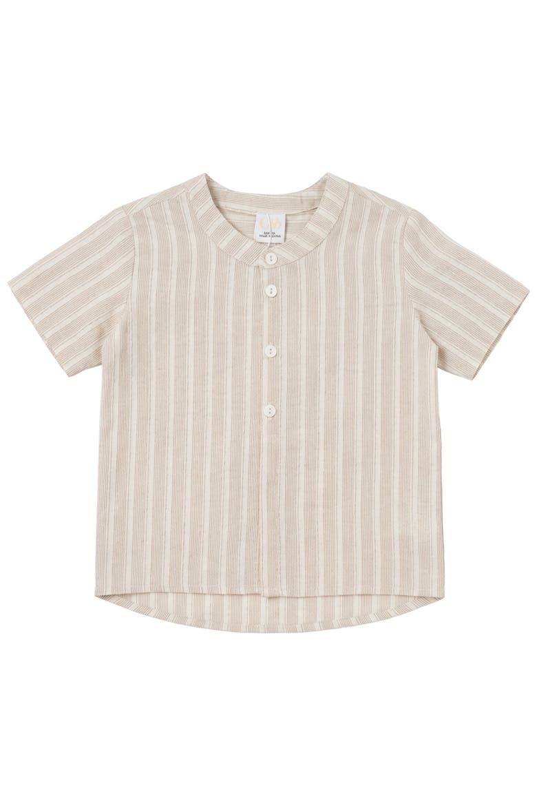 Cotton Striped Short Sleeve Shirt, Main, color, Brick/Natural