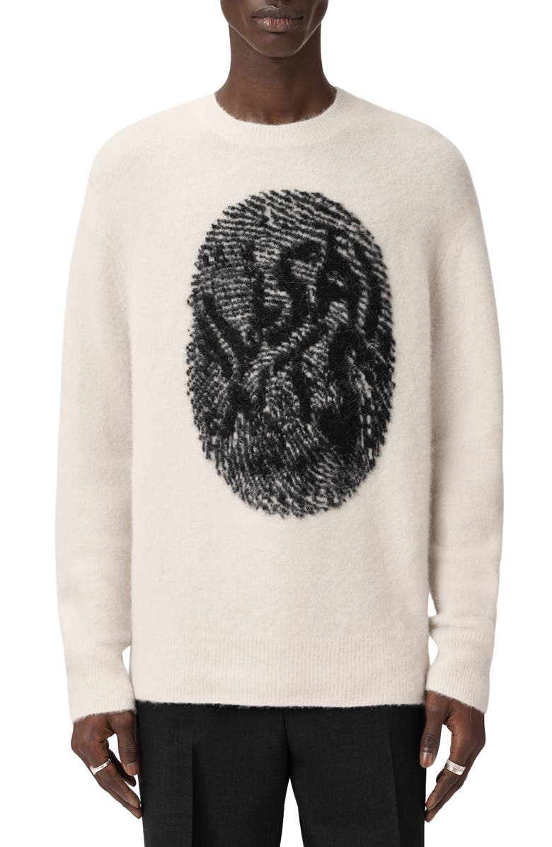 AllSaints Ridges Logo Sweater, Main, color, Ecru White/ Black