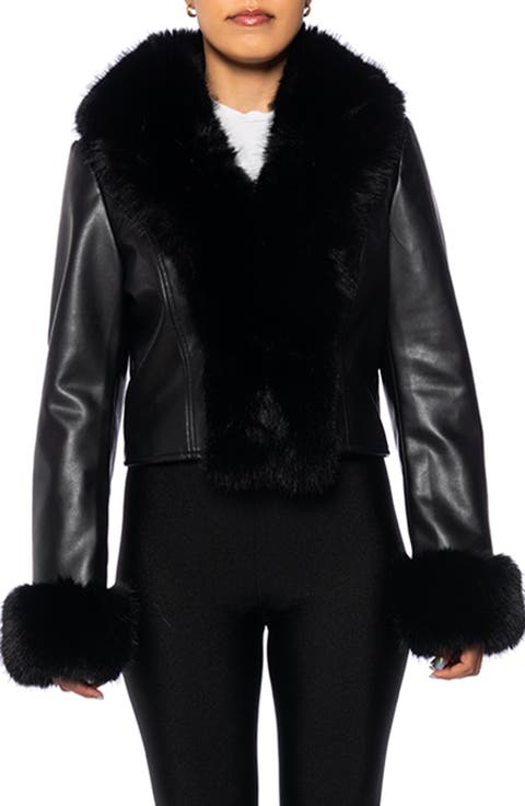 Faux Leather Jacket with Faux Fur Trim