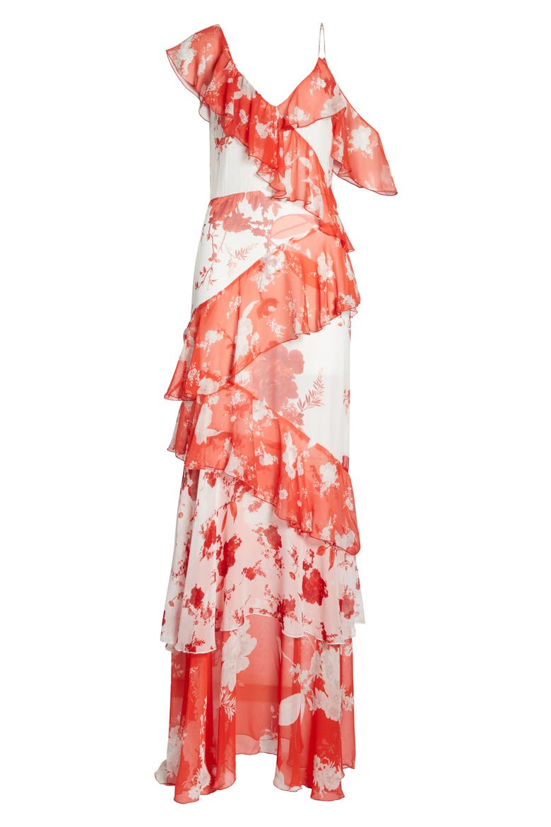 Olympia Asymmetrical Silk Maxi Dress, Alternate, color, DAMASK ROSE- SOFT WHITE