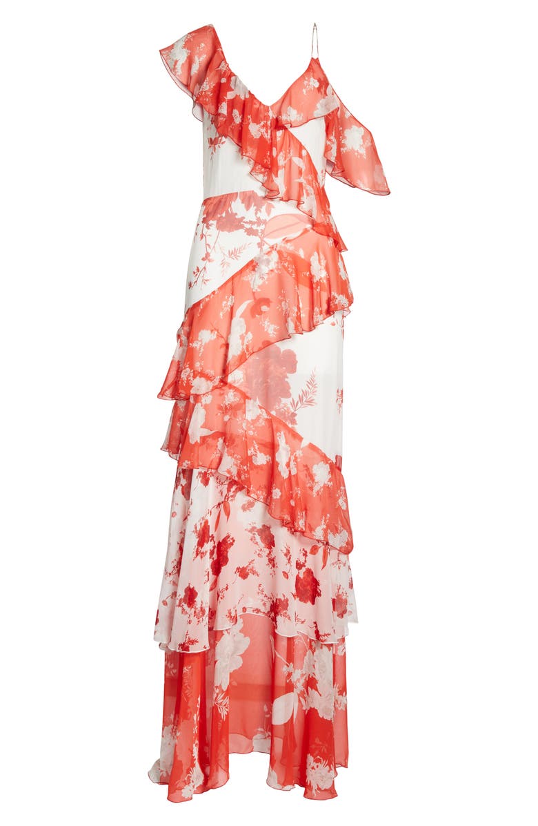 Alice + Olivia Olympia Asymmetrical Silk Maxi Dress, Alternate, color,