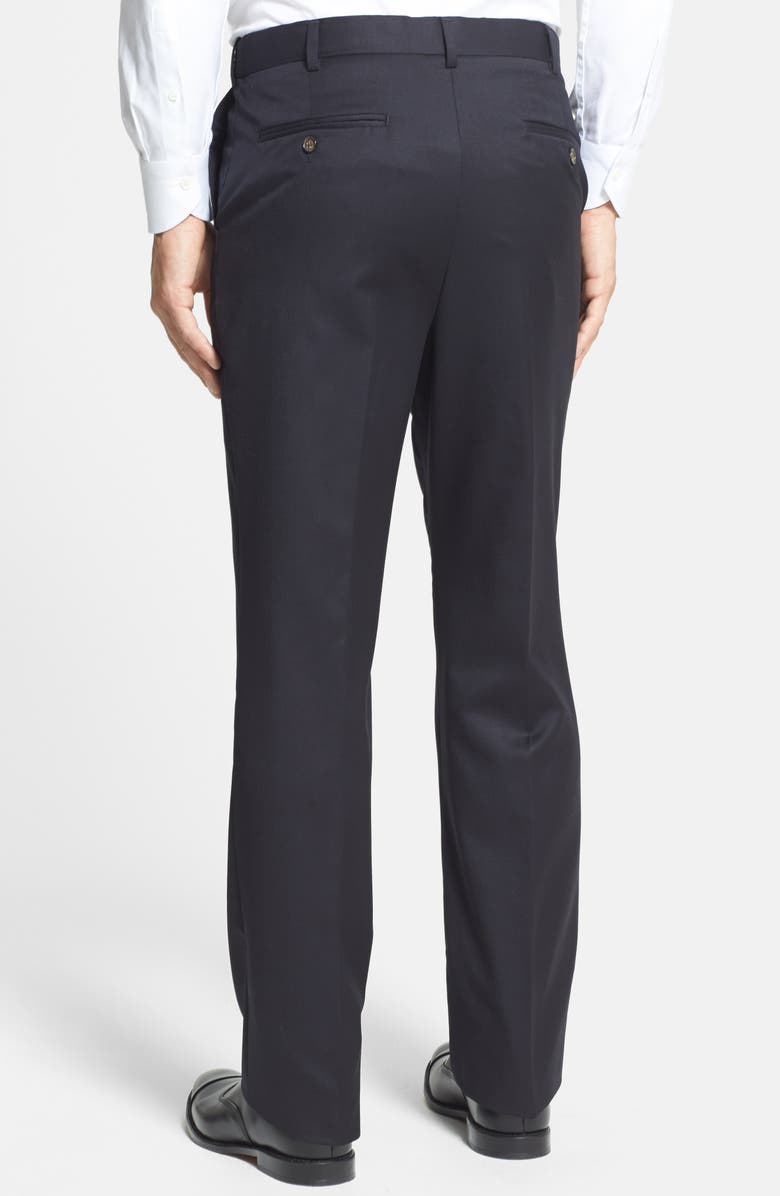 Berle Self Sizer Waist Flat Front Classic Fit Wool Gabardine Trousers, Alternate, color, Black
