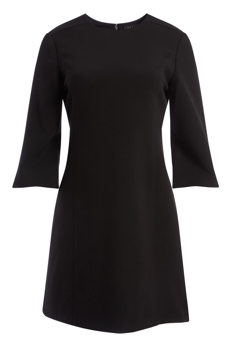 Three-Quarter Sleeve Shift Dress, Alternate, color, BLACK