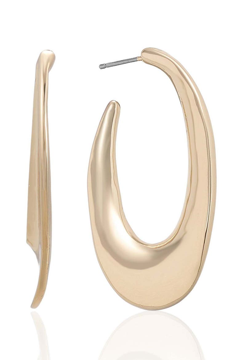 Flat Oval Hoop Earrings, Main, color, GOLD