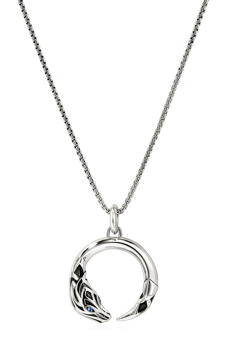 John Hardy Naga Pendant Necklace, Sterling Silver, Blue Sapphire, Main, color, Silver/Blue Saphire