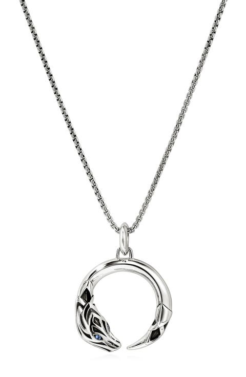 Naga Pendant Necklace, Sterling Silver, Blue Sapphire