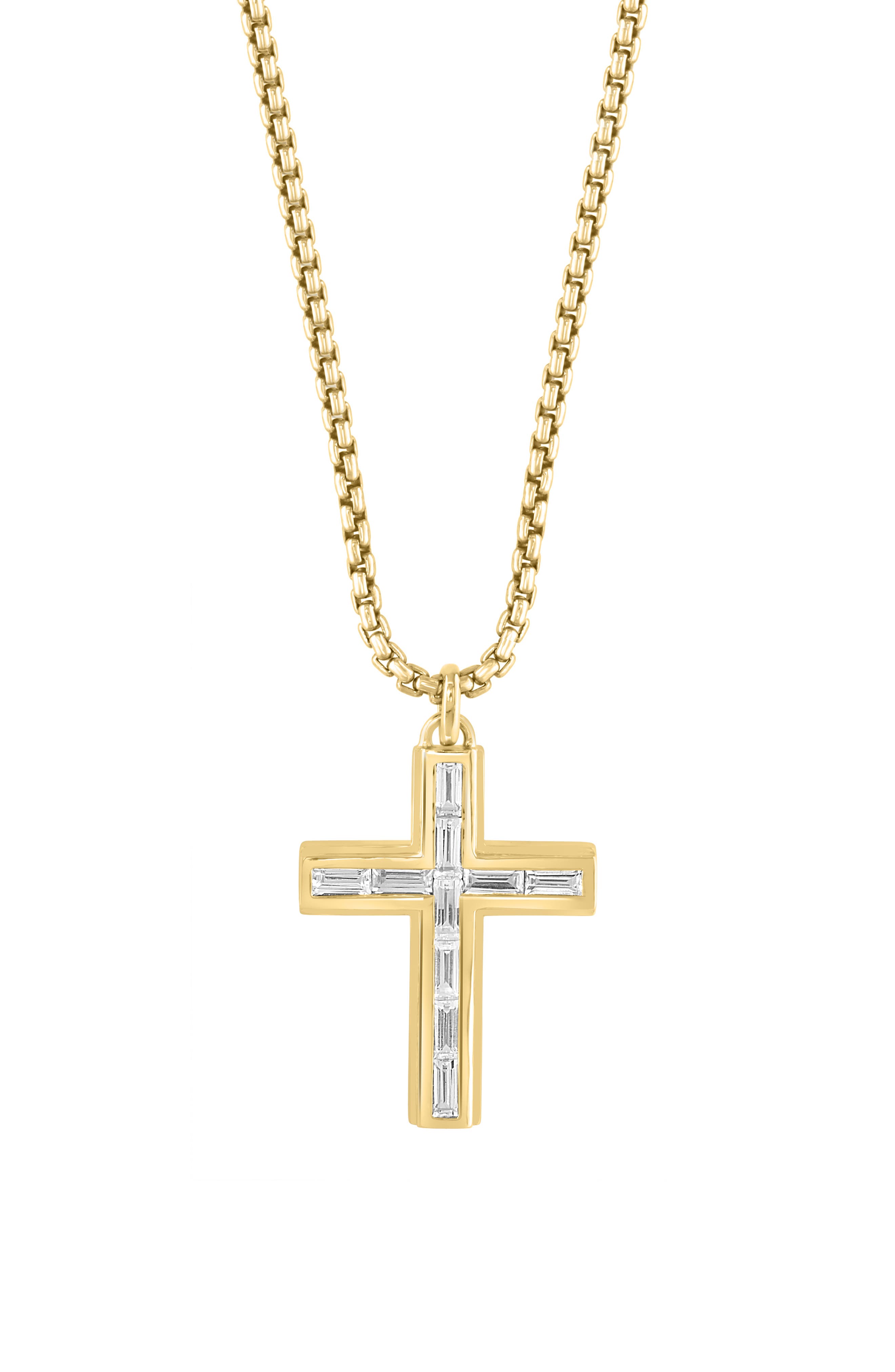 EFFY Men's 14K Gold Plated Sterling Silver Zircon Cross Pendant Necklace