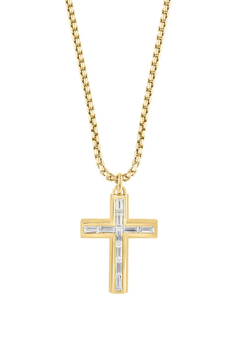 Men's 14K Gold Plated Sterling Silver Zircon Cross Pendant Necklace, Main, color, YELLOW GOLD