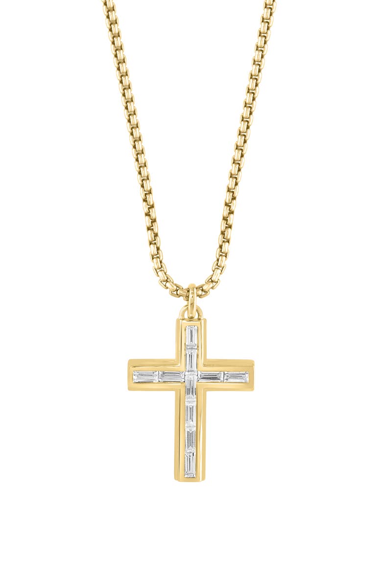 EFFY Men's 14K Gold Plated Sterling Silver Zircon Cross Pendant Necklace, Main, color, Yellow Gold