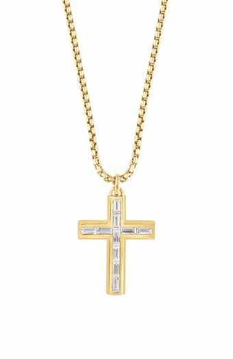 Men's 14K Gold Plated Sterling Silver Zircon Cross Pendant Necklace