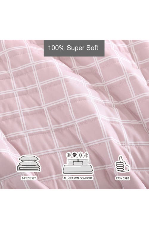 City Scene Grid Microfiber Quilt & Shams Set In Pink