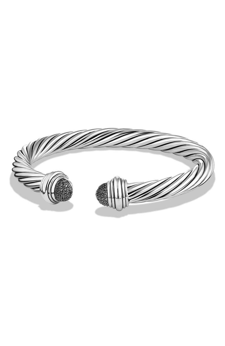 David Yurman Classic Cable Bracelet in Sterling Silver with Pavé Diamond Domes, 7mm, Alternate, color, 