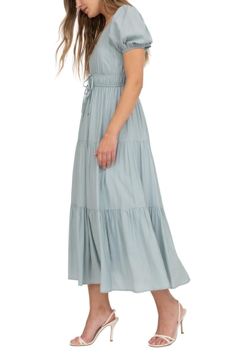 AUGUST SKY Puff Sleeve Tiered Maxi Dress, Alternate, color, Dusty Mint