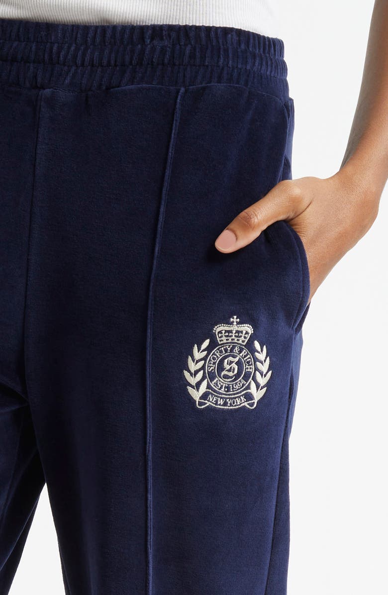 Sporty & Rich Crest Velour Track Pants, Alternate, color,