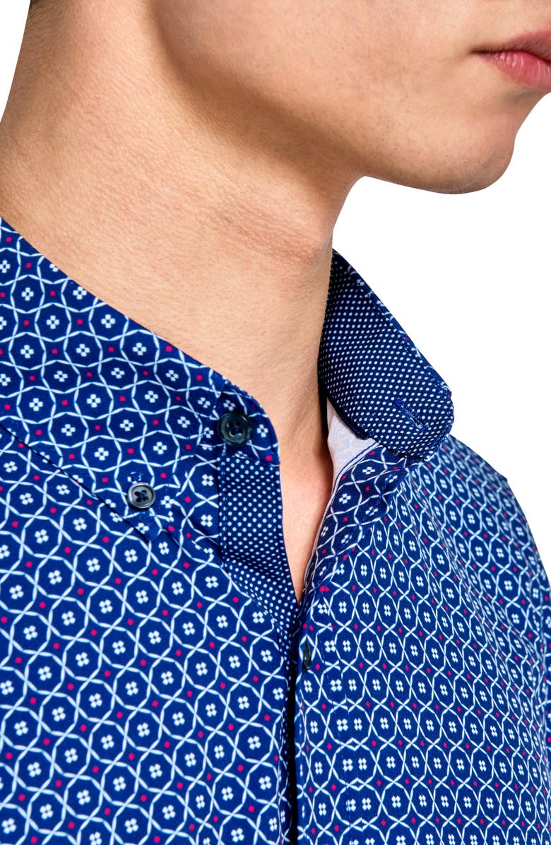 CONSTRUCT Geo Short Sleeve Woven Button Down Shirt, Alternate, color, Navy