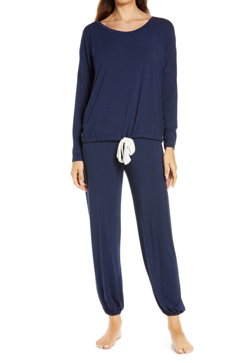 Gisele Jersey Knit Slouchy Pajamas, Main, color, NAVY/ IVORY