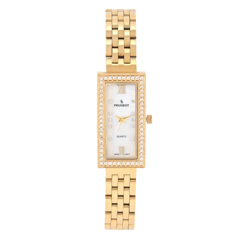 14K Gold-Plated Crystal Bezel Stainless Steel Bracelet Watch- 35x20MM