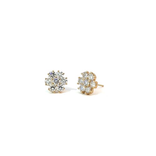 Ancona Jewelry 14k Yellow Gold 2 Carat Lab Grown Diamond Flower Earrings F Vs1 In Yellow