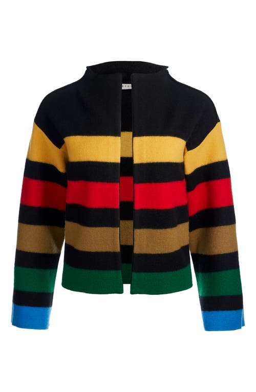 Alice And Olivia Striped Collared Sweater Jacket In Black