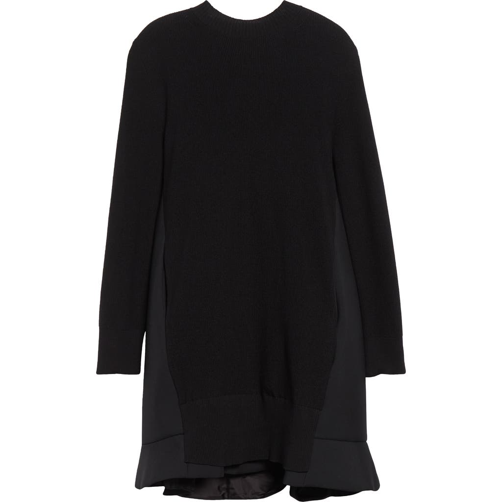 Sacai Suiting Mixed Media Long Sleeve Sweater Dress In Black