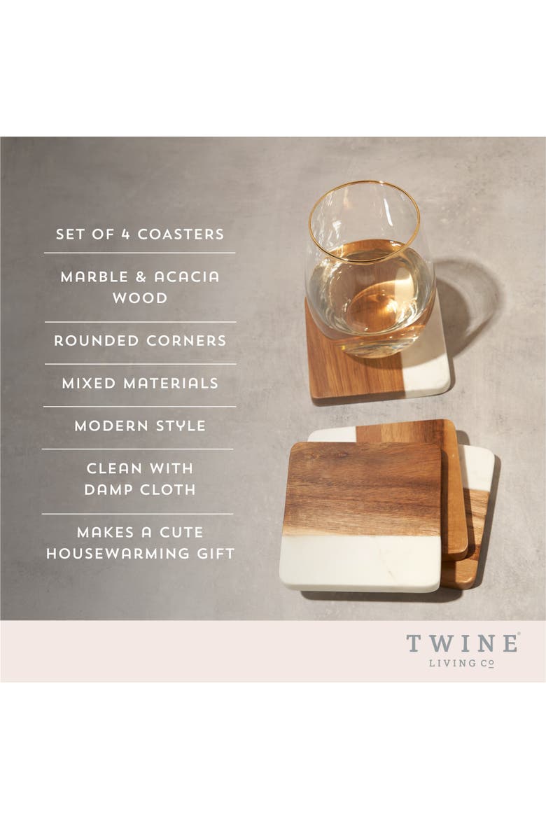 Marble & Acacia Coasters Set of 4, Alternate, color, White
