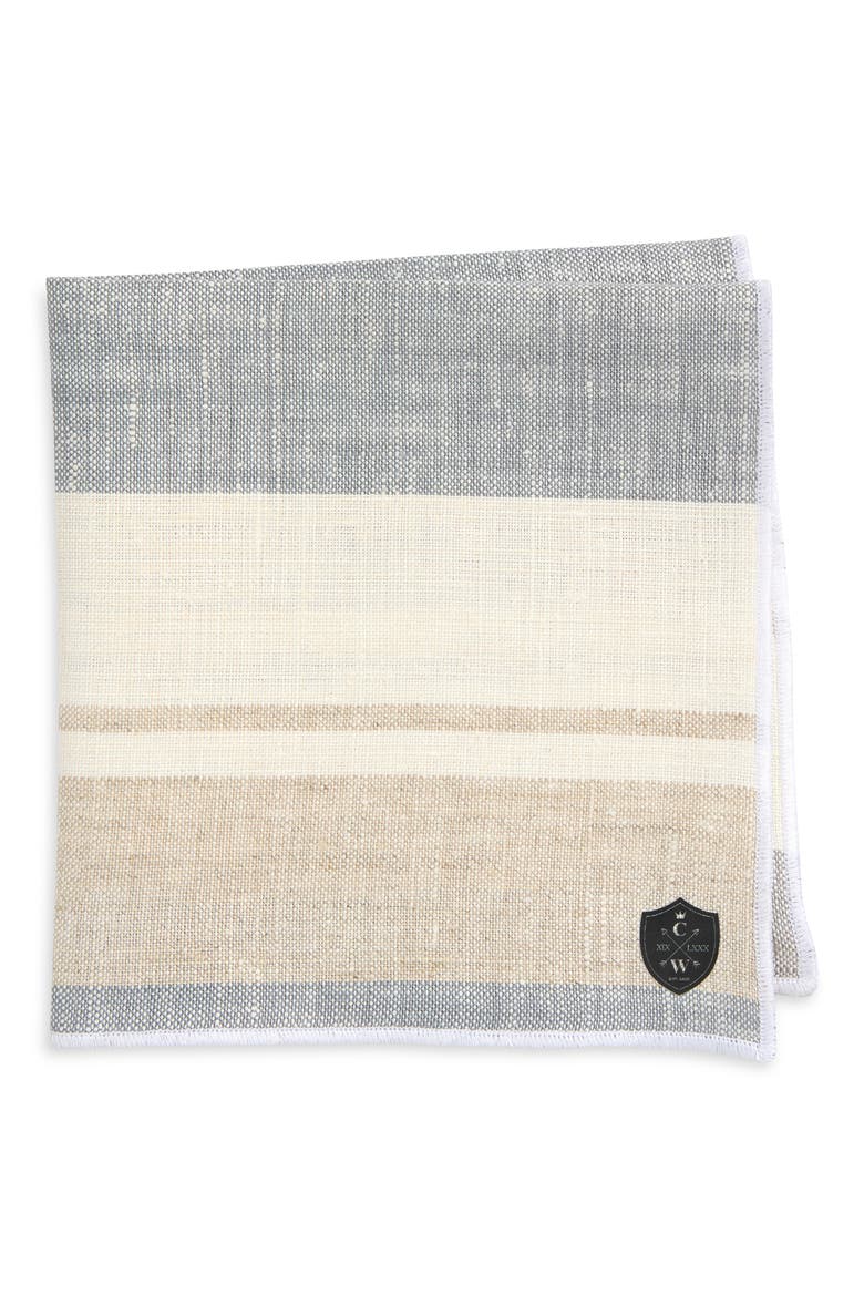 Stripe Linen Pocket Square, Main, color, TAN