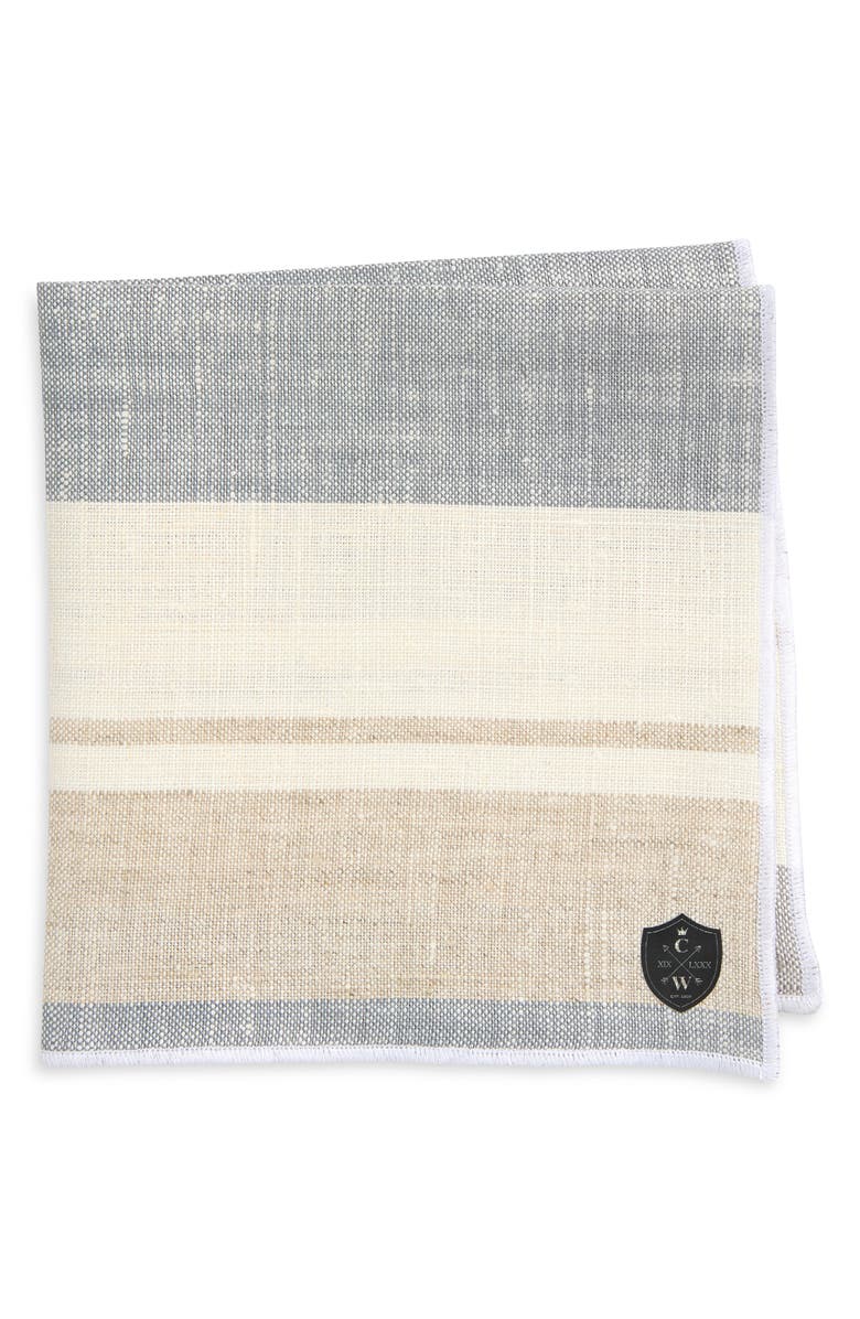 CLIFTON WILSON Stripe Linen Pocket Square, Main, color, Tan